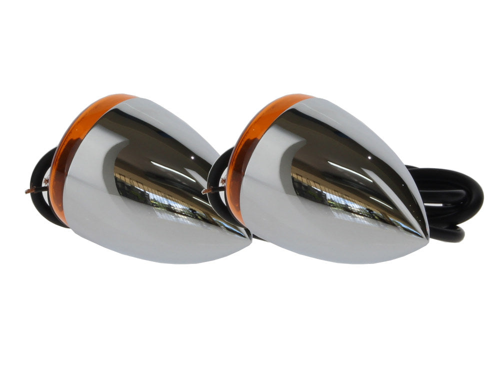Bullet Turn Signal Kit with Amber Lens – Chrome. Fits Softail 2000-2017, Dyna 1991-2017 & Sportster 1990-2003.