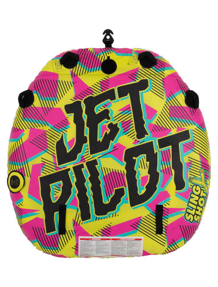 Jetpilot Slingshot JA22002 two-person towable in pink/yellow – top view