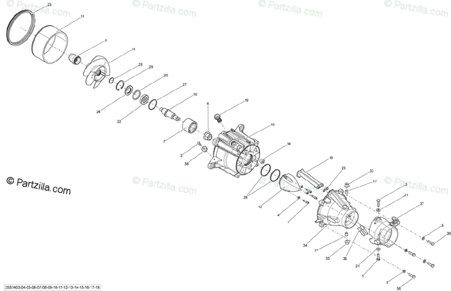 OEM Sea-Doo RXP-X 260 pump diagram – stainless steel impeller 267000631 is item 15; other pump parts not included