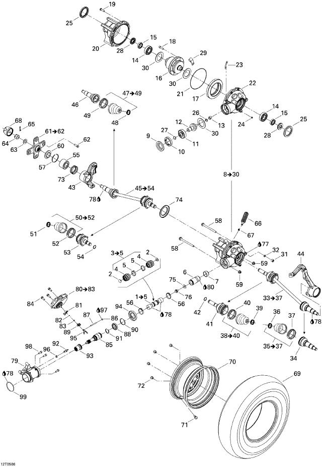 OEM Outlander front drive diagram – outer CV joint 705400154 is item 34 or 46; sold individually