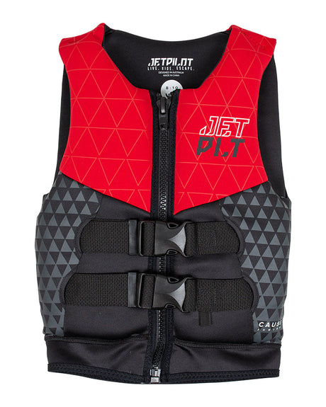 Jetpilot Cause youth red and black Level 50 jacket, front view; larger size without crotch strap