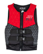 Jetpilot Cause youth red and black Level 50 jacket, front view; larger size without crotch strap
