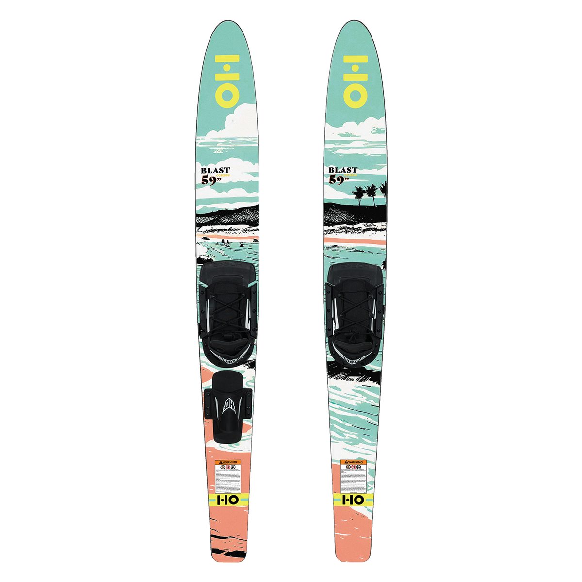 HO Blast combo waterskis with Blaze bindings – manufacturer range image showing 59-inch version; 67-inch pair supplied