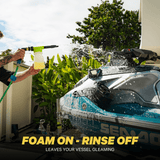 Salty Hero Salt Wash being applied with a foam gun to a personal watercraft; foam gun sold separately